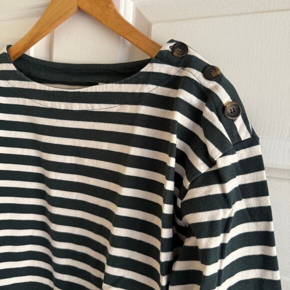 Boden Stripes Green White Button Detail Sweatshirt Size Medium Cotton Relaxed - Picture 2 of 6